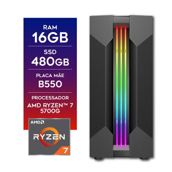 Computador Gamer AMD Ryzen 7 5700g, 16GB, SSD 480GB, Radeon Vega 8 Certox Stream 1032