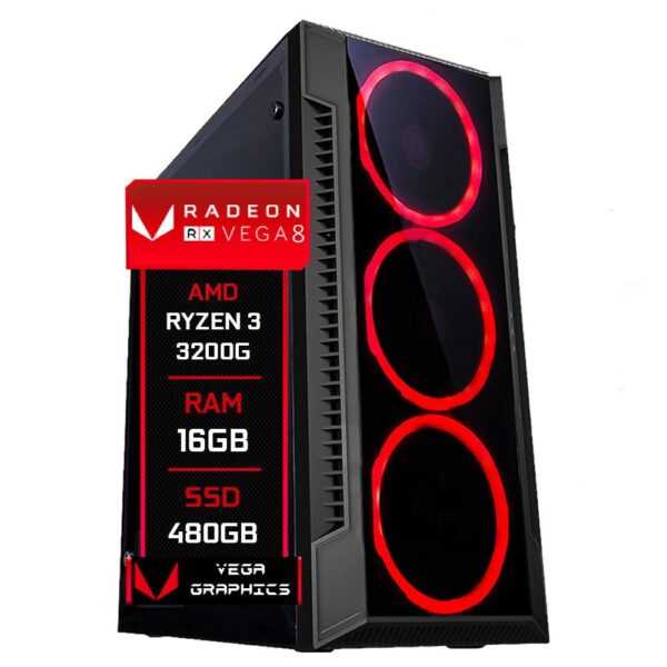 PC Gamer Fácil AMD Ryzen 3 3200g, Radeon Vega 8 Graphics, 16GB DDR4 3000mhz SSD 480GB, Fonte 500w