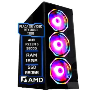 PC Gamer Fácil AMD Ryzen 5 5600G 3.9GHz, 16GB DDR4, RTX 3060 12GB, SSD 960GB, Windows 10