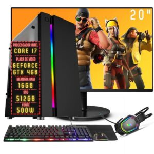 Pc Gamer Completo 3green Fps Intel Core I7, 16GB RAM, Placa De Vídeo Geforce GTX 4GB, SSD 512GB, Monitor 20 Polegadas, 75hz, Fonte 500w, 3gf-038