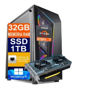 Pc Gamer Computador Cpu Ryzen 7 5700x, SSD 1tb M2 Nvme, 32Gb Memória Ram Ddr4, Placa De Vídeo Rtx 3060ti 8Gb 256bits