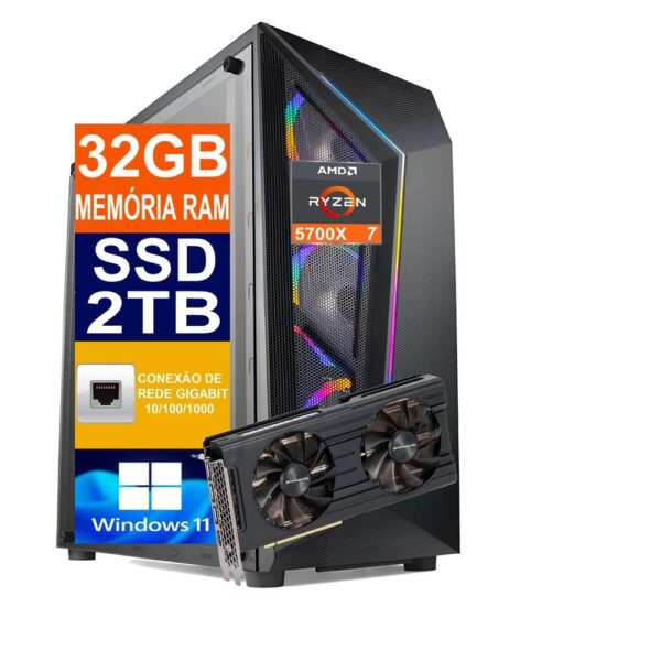 Pc Gamer Tech Power, Ryzen 7 5700x, SSD 2tb M2 Nvme, 32gb Ram, Ddr4, Placa De Vídeo Rtx 3060 12gb, 256bits